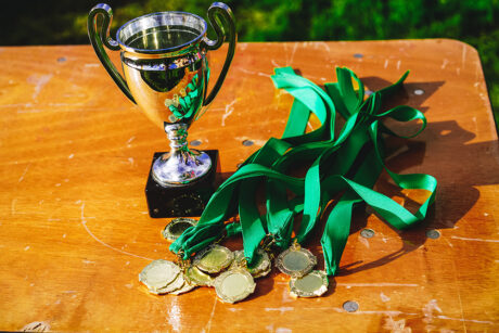 Trophies at It's a Knockout Challenge Team Building event