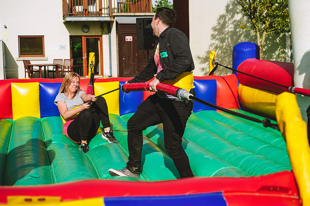 Having fun at It's a Knockout Challenge Team Building event